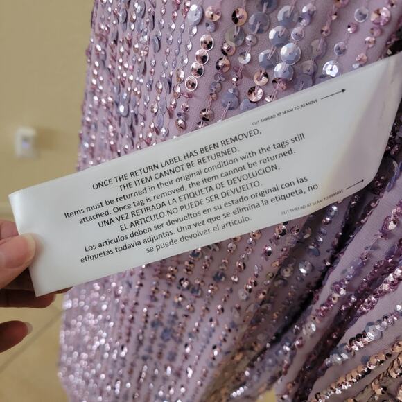 Mac Duggal 107641 Lavender Purple 2 Sequin Lilac Long Sleeve Midi Dress Evening - Picture 12 of 13